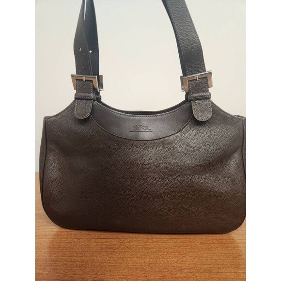 Longchamp Dark Brown Leather Handbag with Silver Hardware - Picture 1 of 10